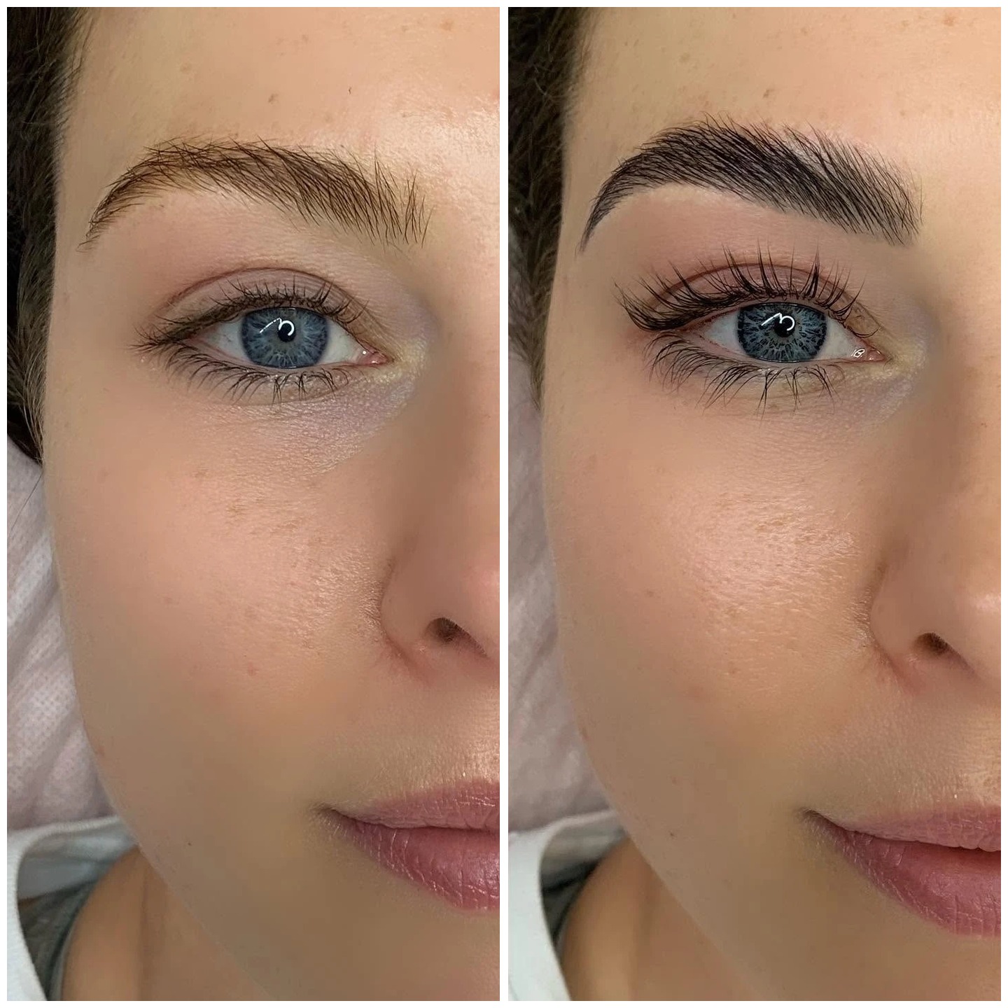 Before and after brow lamination and lash lift
